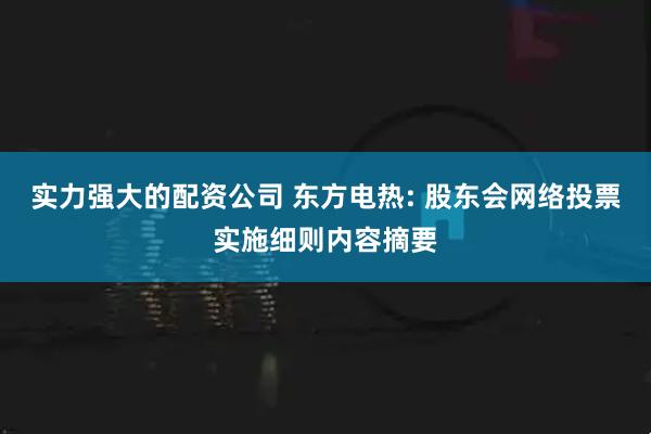 实力强大的配资公司 东方电热: 股东会网络投票实施细则内容摘要